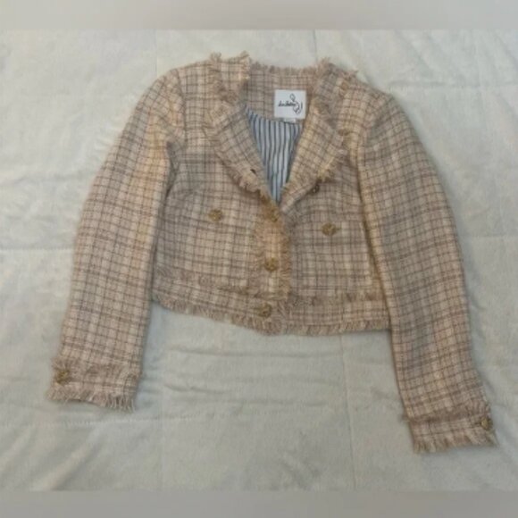 Sam Edelman Tweed Fringe Cropped Jacket - Gold Accents - Picture 1 of 4